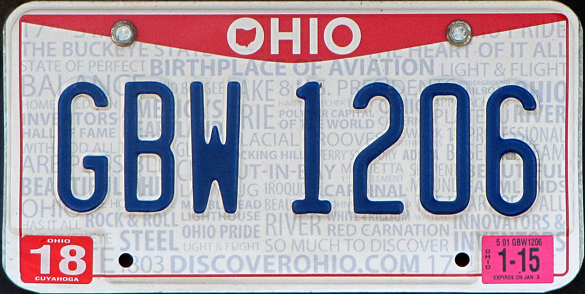 ohio license plate sticker colors and years